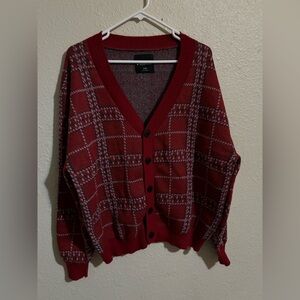 RSQ Cardigan Grandpa Sweater Classic Red Plaid Style Loose Size Small
